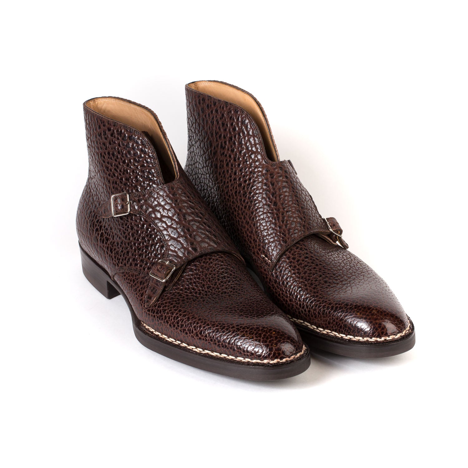 Boot "Double Buckle" made of Dark Brown Bison Leather - purely handmade